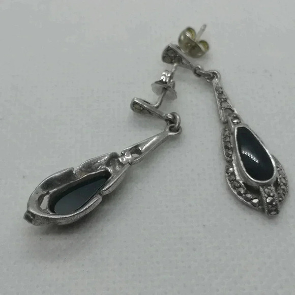 Marcasite & jet sterling earrings - Picture 2 of 2
